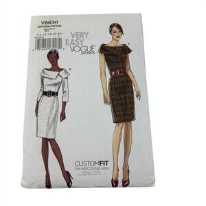 Very Easy Vogue Sewing Pattern Sheath Dress Portrait Collar Size 14 16 18 20 22